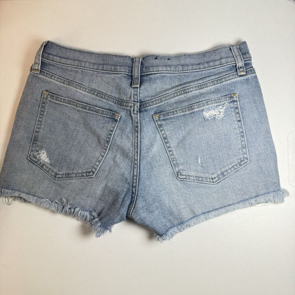 Gap Denim Shorts Mid Rise Blue Frayed Raw Hem Distressed Size 27 Summer Casual - Picture 12 of 14